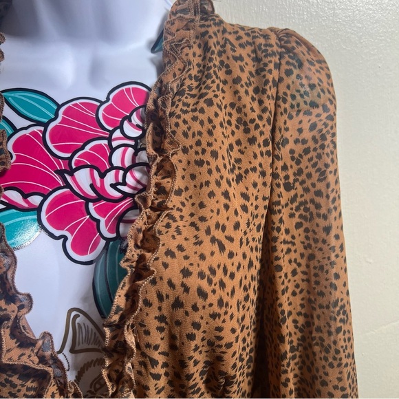 Brown Black Cheetah Print Long Sleeve V Neck Dress - Picture 6 of 6